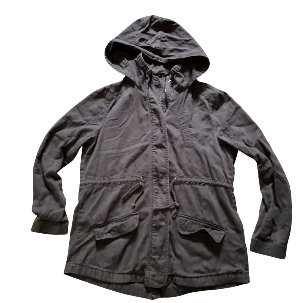 Auline Collection Womens Charcoal Gray Utility Anorak Hooded Jacket 1XL